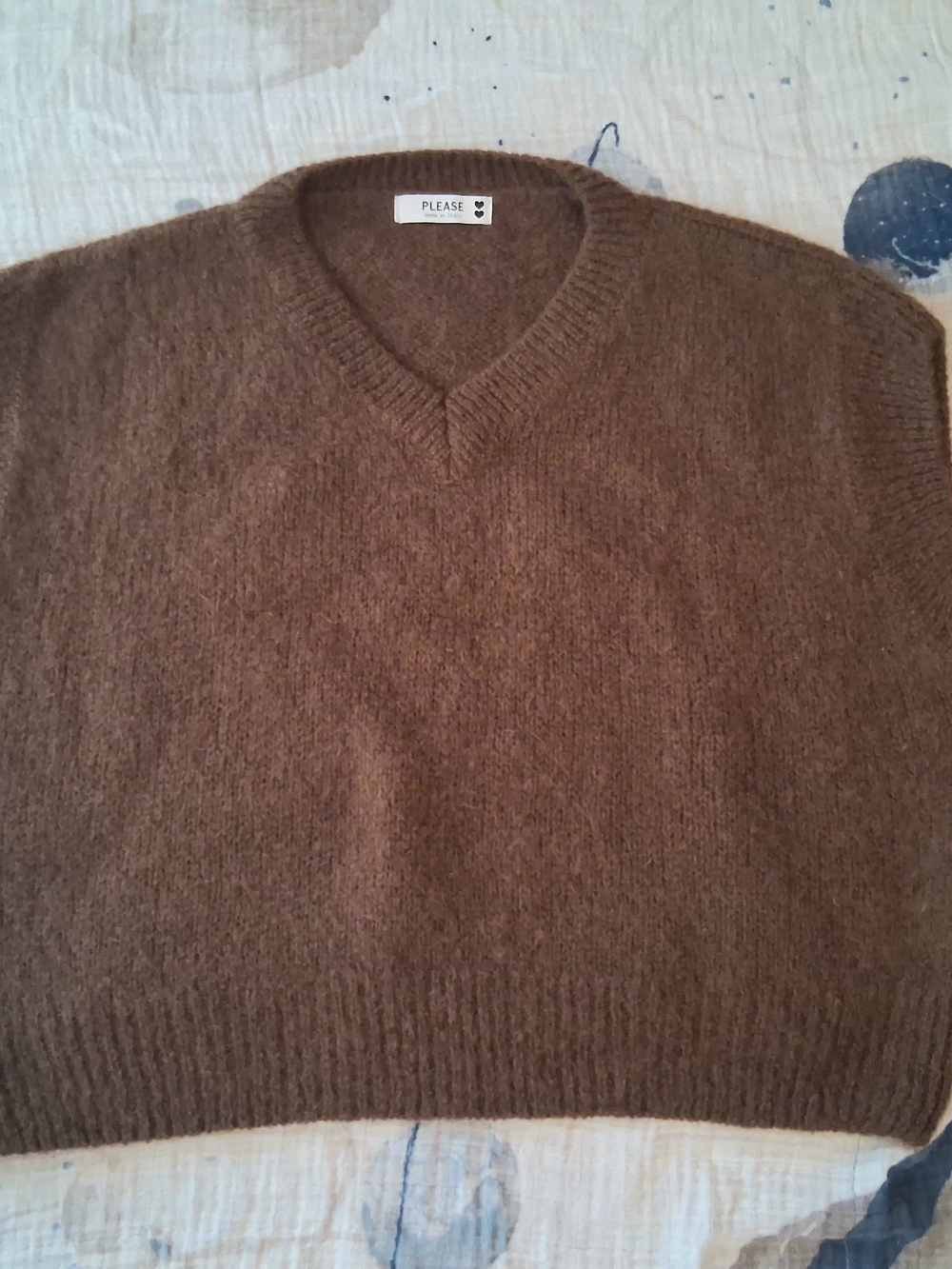 PLEASE Women's V-Neck Brown Knit Sweater Vest